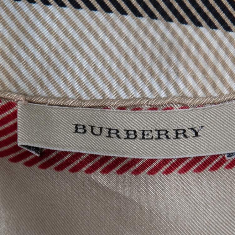 Pre Owned Burberry Beige Classic Check Printed Silk Square Scarf