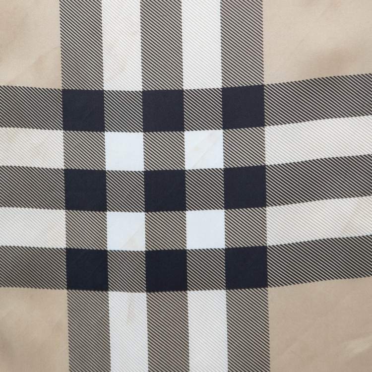 Pre Owned Burberry Beige Classic Check Printed Silk Square Scarf