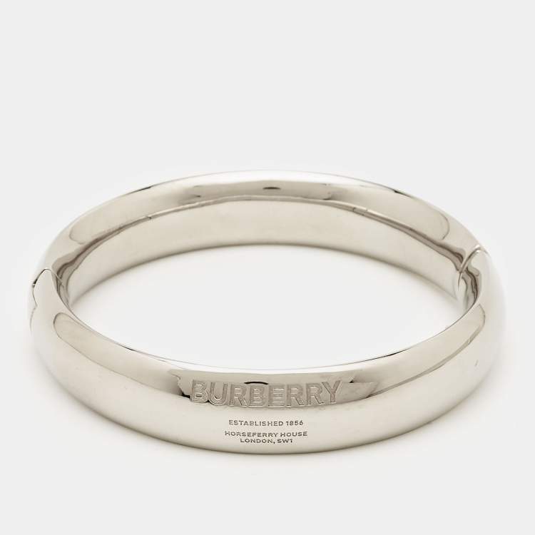 Pre Owned Burberry Horseferry Engraved Silver Tone Bracelet