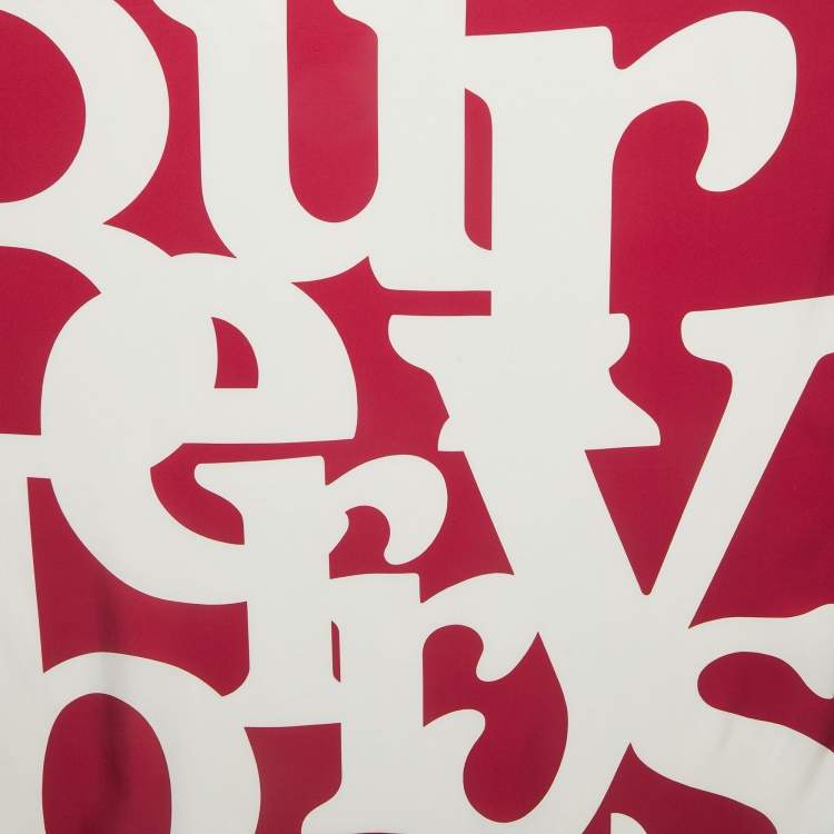 Pre Owned Burberry Red & White Logo Printed Silk Square Scarf