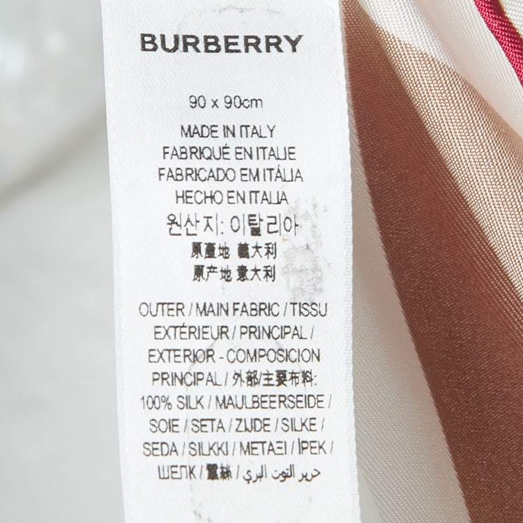 Pre Owned Burberry Red & White Logo Printed Silk Square Scarf