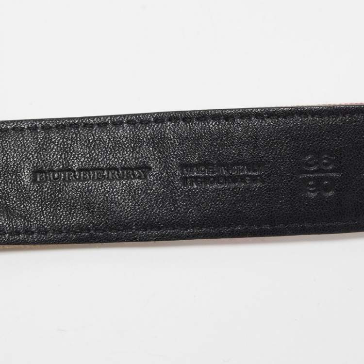 Pre Owned Burberry Beige/Black Haymarket Check Canvas and Leather Buckle Slim Belt 90 CM