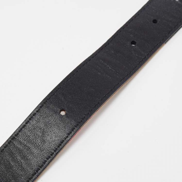 Pre Owned Burberry Beige/Black Haymarket Check Canvas and Leather Buckle Slim Belt 90 CM