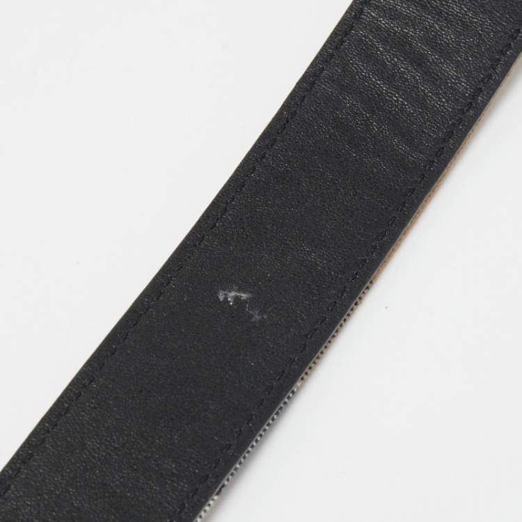Pre Owned Burberry Beige/Black Haymarket Check Canvas and Leather Buckle Slim Belt 90 CM