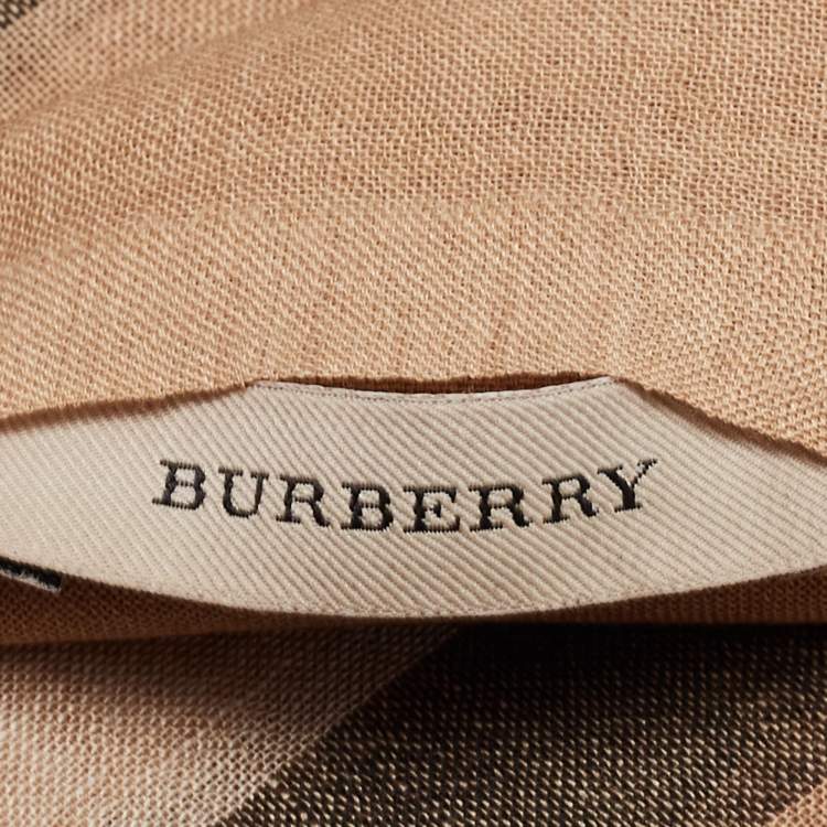 Pre Owned Burberry Dark Beige Nova Check Wool & Silk Stole