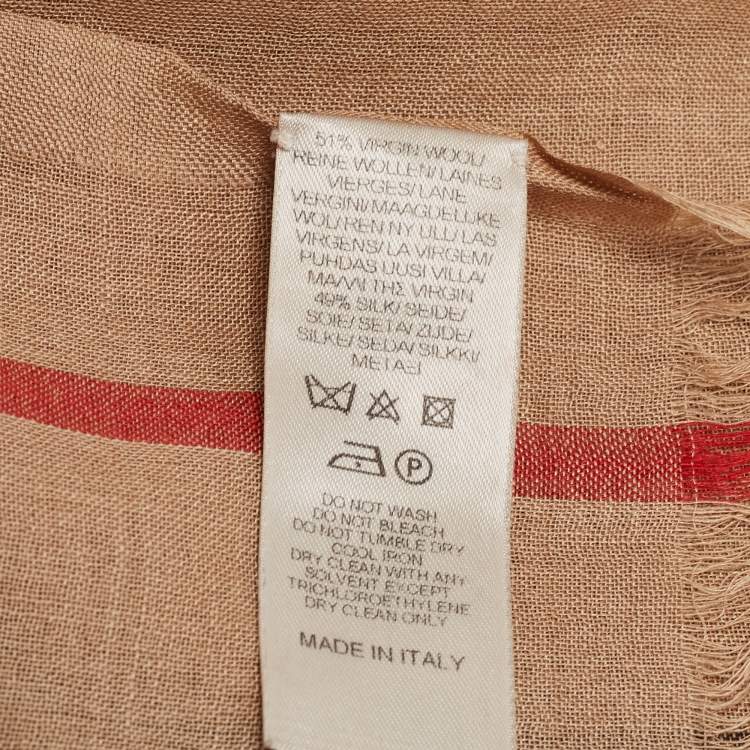 Pre Owned Burberry Dark Beige Nova Check Wool & Silk Stole