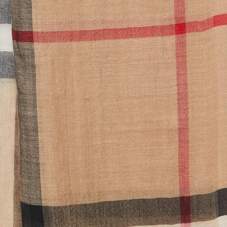 Pre Owned Burberry Dark Beige Nova Check Wool & Silk Stole