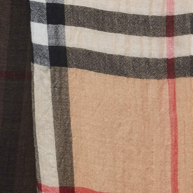Pre Owned Burberry Beige Giant Check Ombre Wool & Silk Stole 