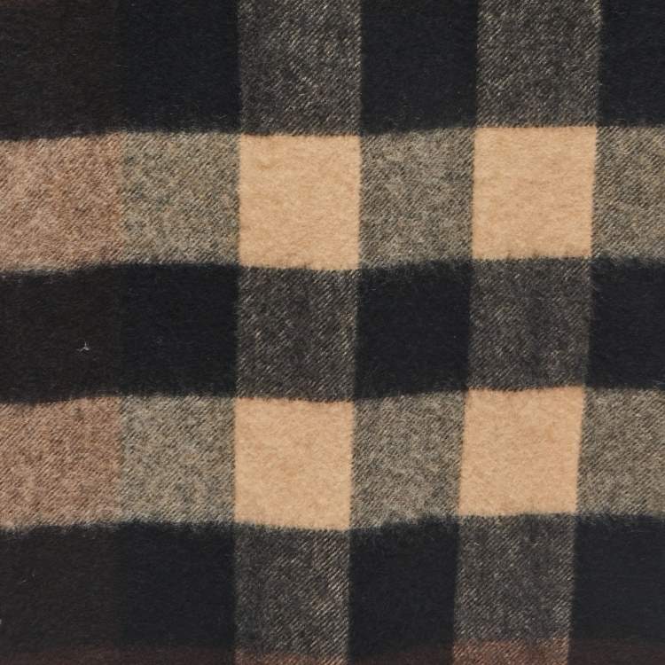 Pre Owned Burberry Brown Giant Check Cashmere Fringed Stole