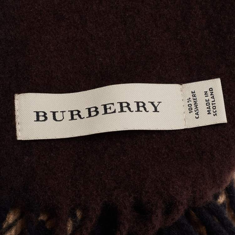 Pre Owned Burberry Brown Giant Check Cashmere Fringed Stole