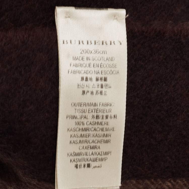 Pre Owned Burberry Brown Giant Check Cashmere Fringed Stole