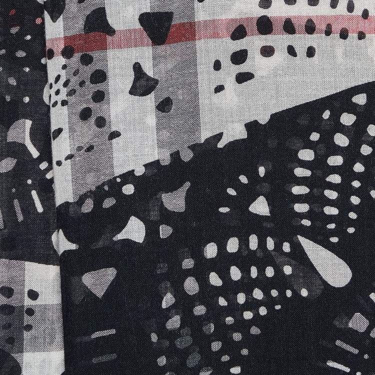Pre Owned Burberry Beige & Black Printed Wool & Silk Shawl