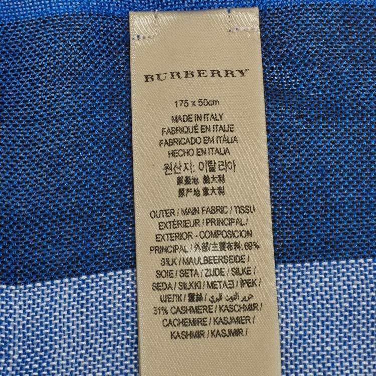 Pre Owned Burberry Blue Checkered Silk & Cashmere Fringed Shawl