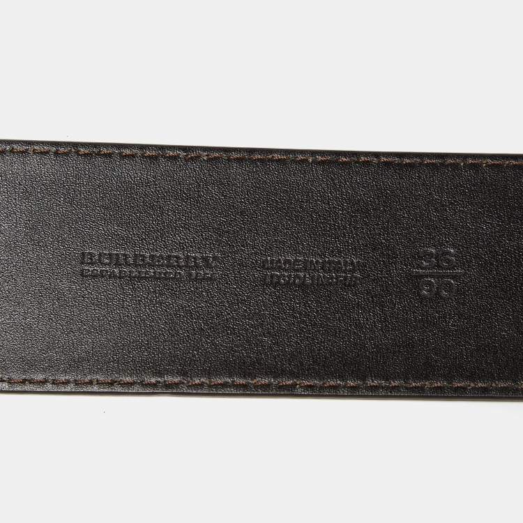 Pre Owned Burberry Dark Brown Leather Waist Wide Buckle Belt 90CM