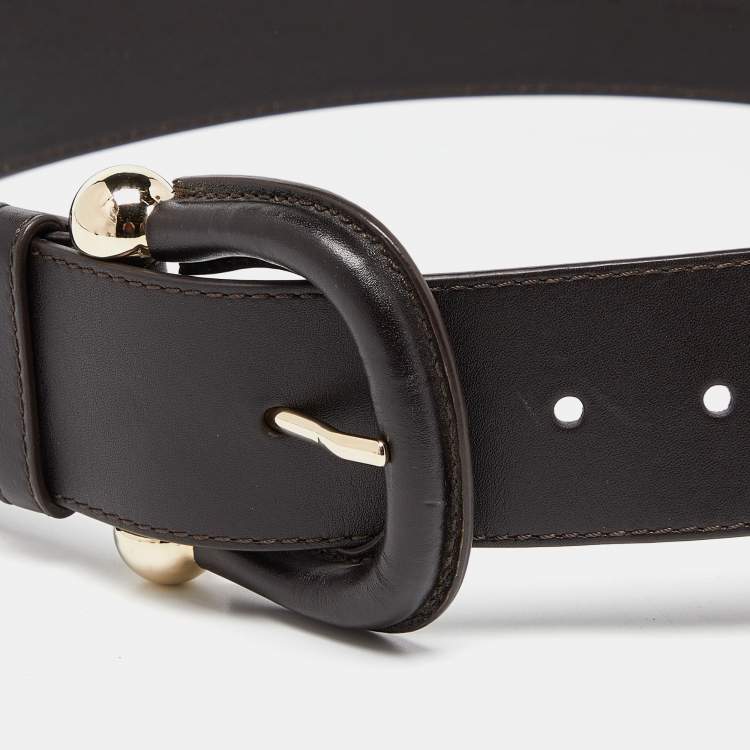 Pre Owned Burberry Dark Brown Leather Waist Wide Buckle Belt 90CM
