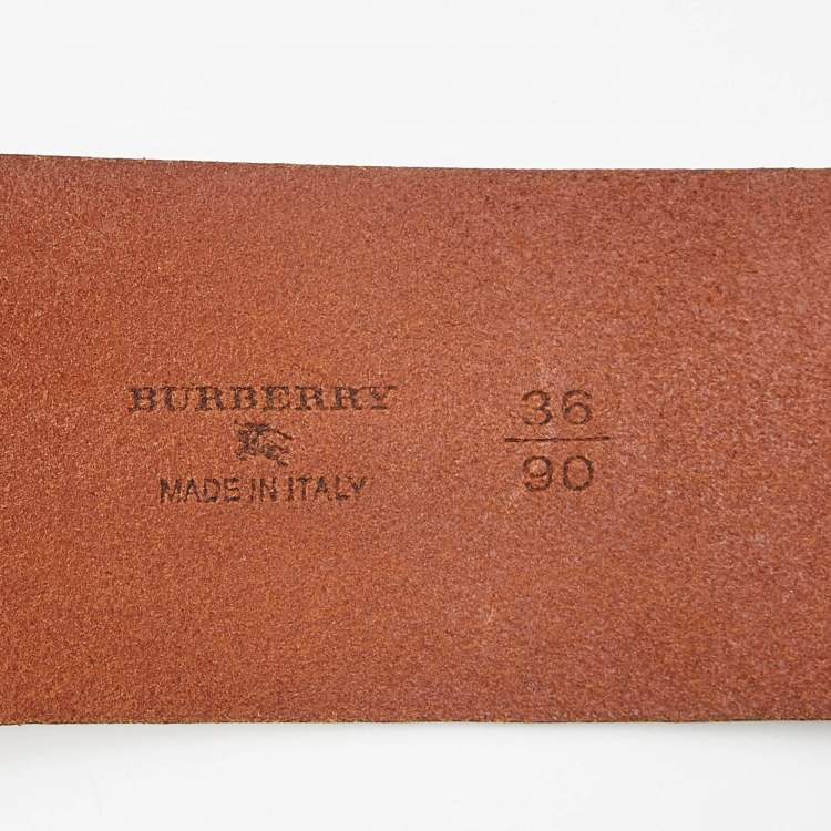Pre Owned Burberry Brown Leather Adjustable Buckle Belt 90CM