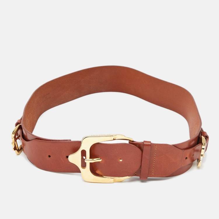 Pre Owned Burberry Brown Leather Adjustable Buckle Belt 90CM