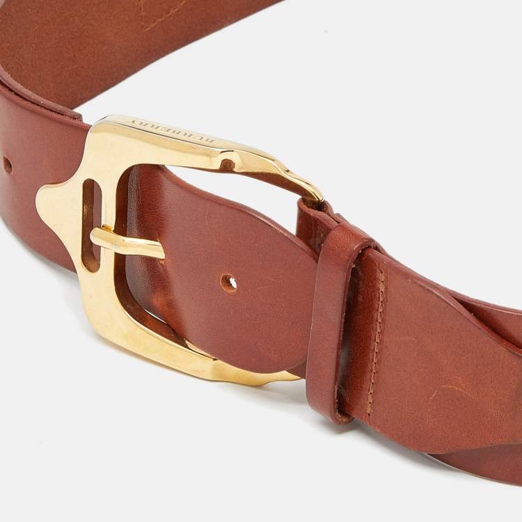 Pre Owned Burberry Brown Leather Adjustable Buckle Belt 90CM
