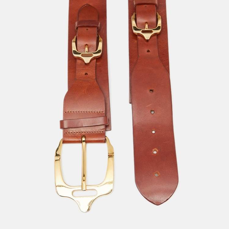 Pre Owned Burberry Brown Leather Adjustable Buckle Belt 90CM