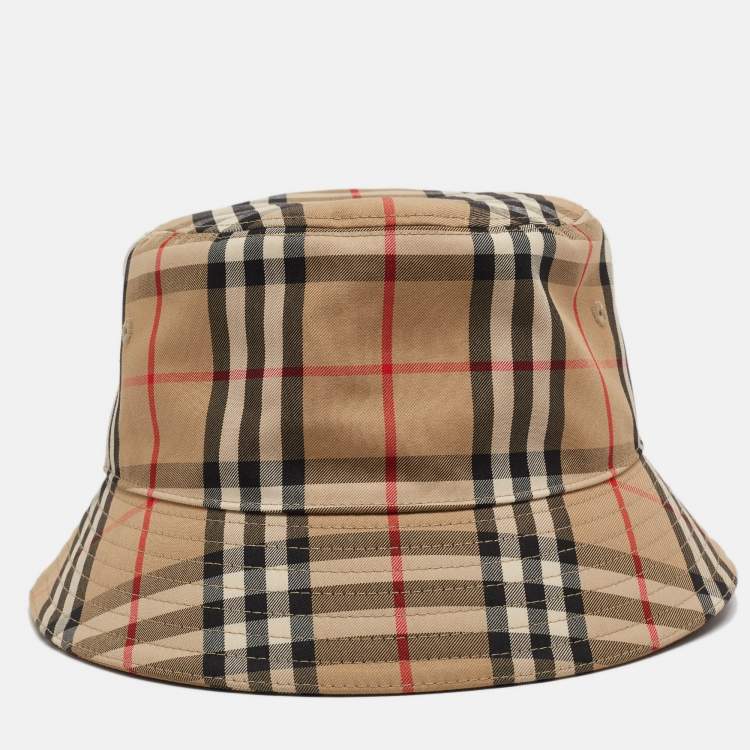 Pre Owned Burberry Beige Vintage Check Bucket Hat L