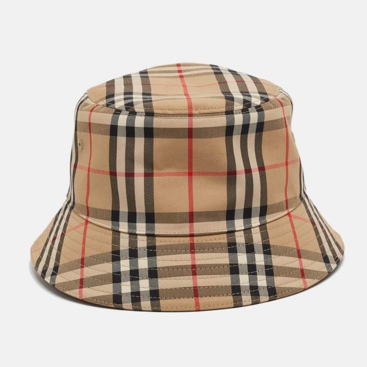 Pre Owned Burberry Beige Vintage Check Bucket Hat L