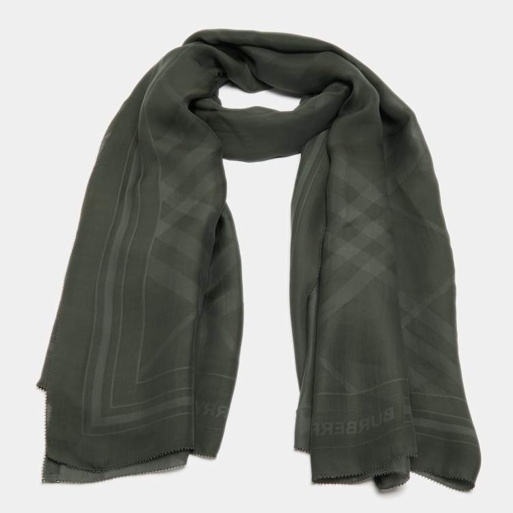 Pre Owned Burberry Dark Green Silk Argyle Stole