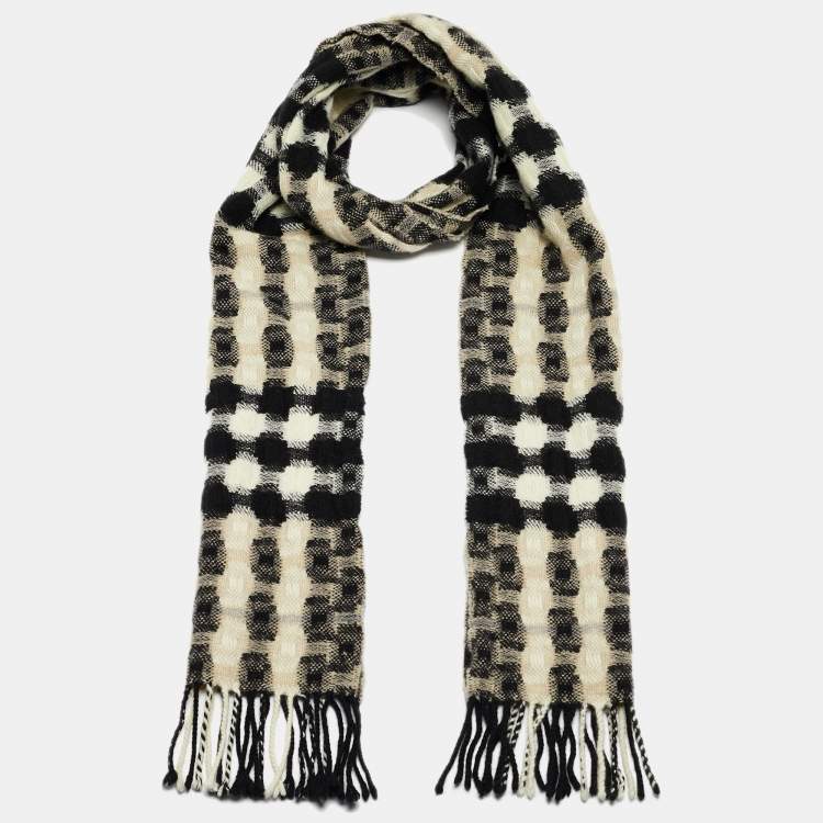 Pre Owned Burberry Black Nova Check Patterned Wool Fringed Scarf