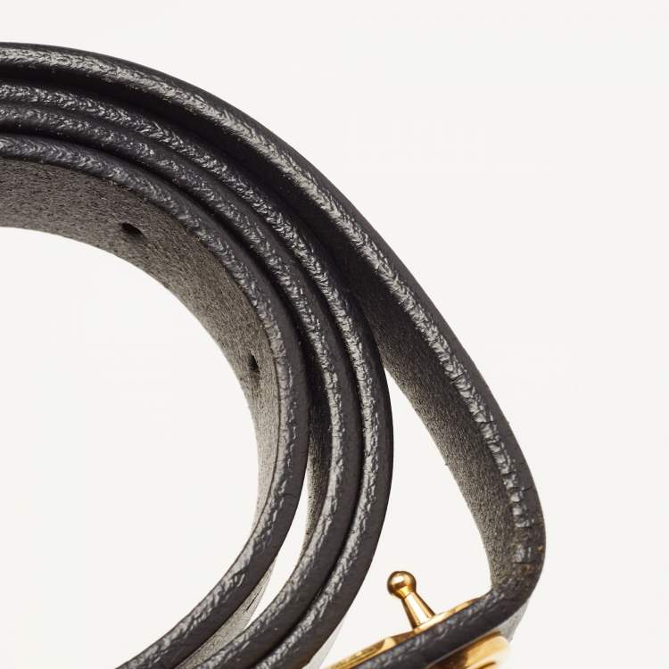 Pre Owned Burberry Black/Gold Leather Logo Plague Belt 85CM