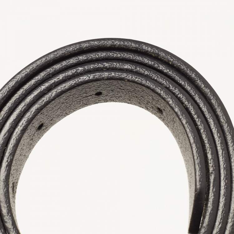 Pre Owned Burberry Black/Gold Leather Logo Plague Belt 85CM