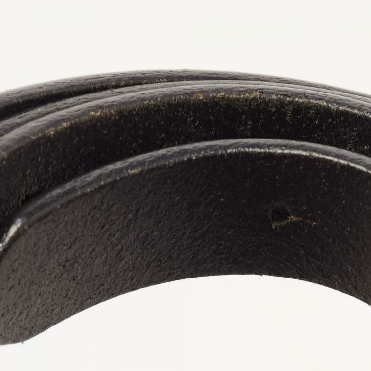 Pre Owned Burberry Black/Gold Leather Logo Plague Belt 85CM