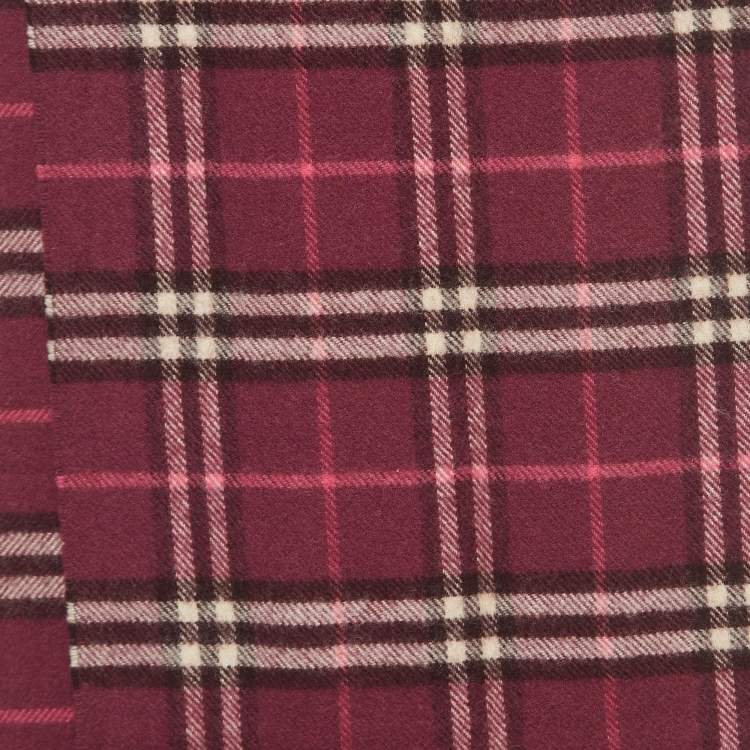 Pre Owned Burberry Purple Plaid Wool Fringed Muffler 