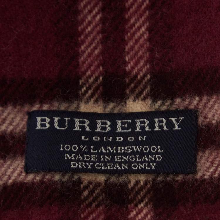 Pre Owned Burberry Purple Plaid Wool Fringed Muffler 