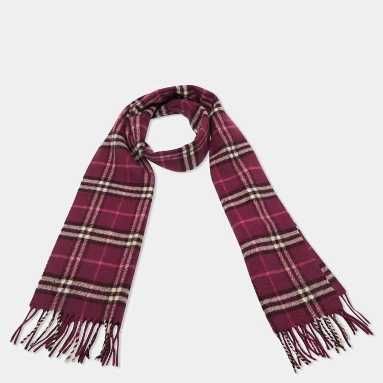 Pre Owned Burberry Purple Plaid Wool Fringed Muffler 