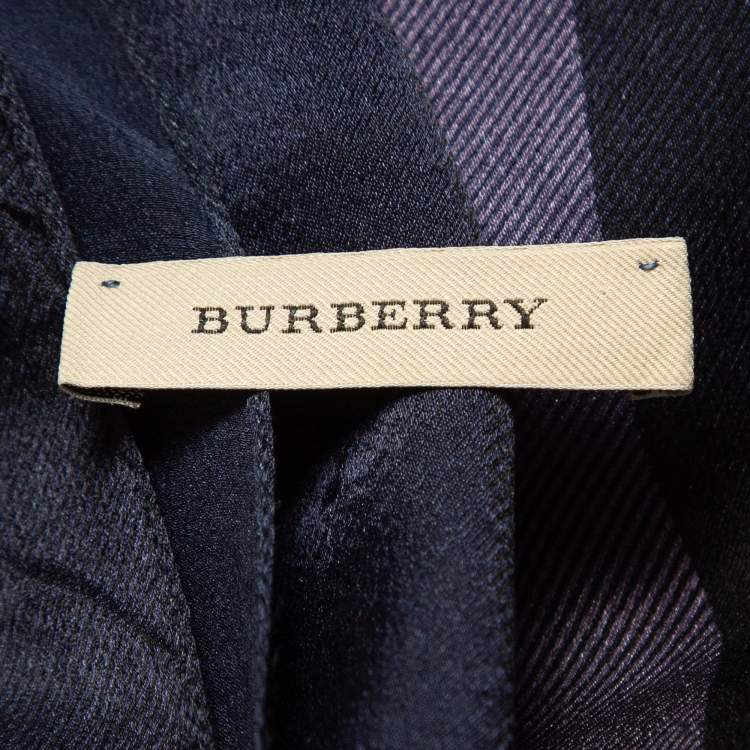 Pre Owned Burberry Purple Checked Satin Silk Scarf
