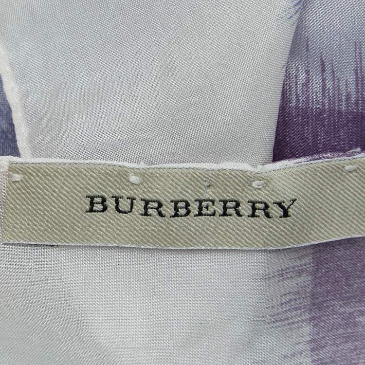 Pre Owned Burberry Vintage Purple Horseferry Print Silk Fringed Scarf