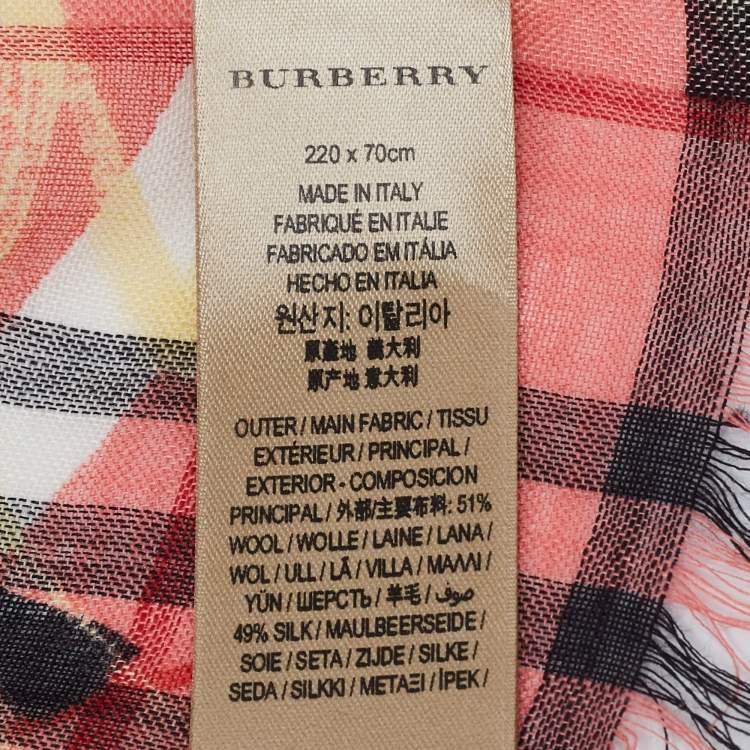 Pre Owned Burberry Multicolor Scribbled Check Print wool & Silk Fringed Stole