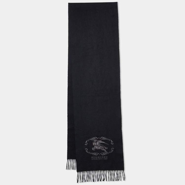 Pre Owned Burberry Black Logo Embroidered Cashmere Stole