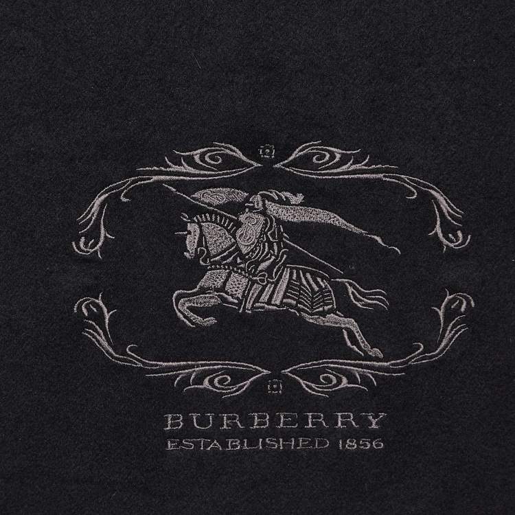 Pre Owned Burberry Black Logo Embroidered Cashmere Stole