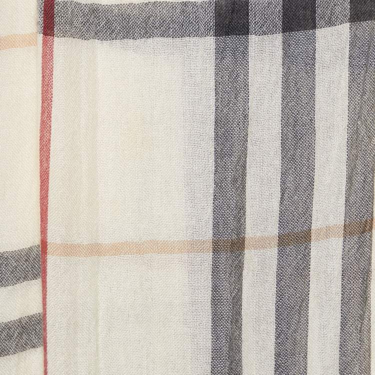 Pre Owned Burberry Cream/Black Checked Wool Stole