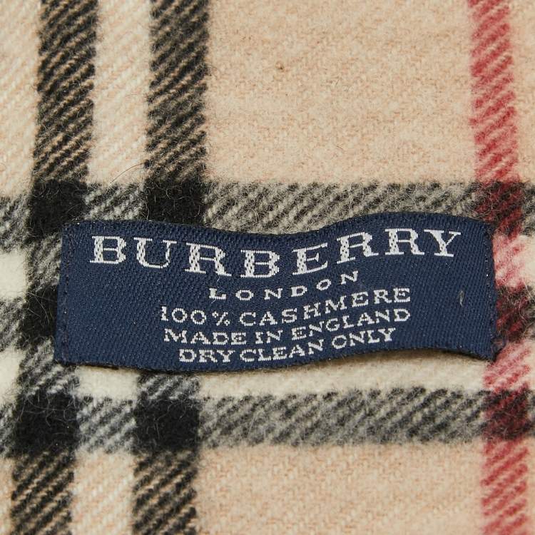 Pre Owned Burberry Beige Checked Cashmere Fringed Scarf