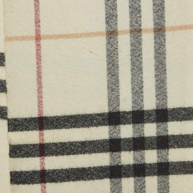Pre Owned Burberry Cream Checked Cashmere Blend Fringed Muffler