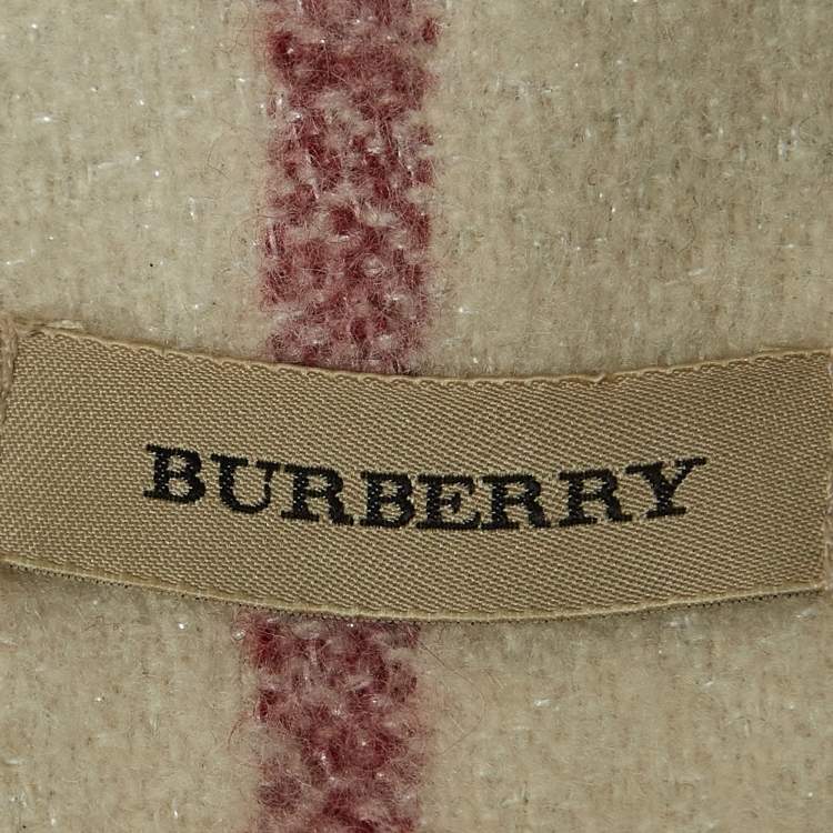 Pre Owned Burberry Cream Checked Cashmere Blend Fringed Muffler