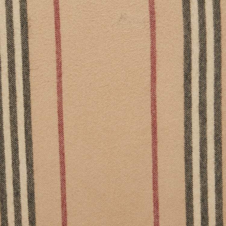 Pre Owned Burberry Beige Checked Cashmere and Wool Fringed Muffler