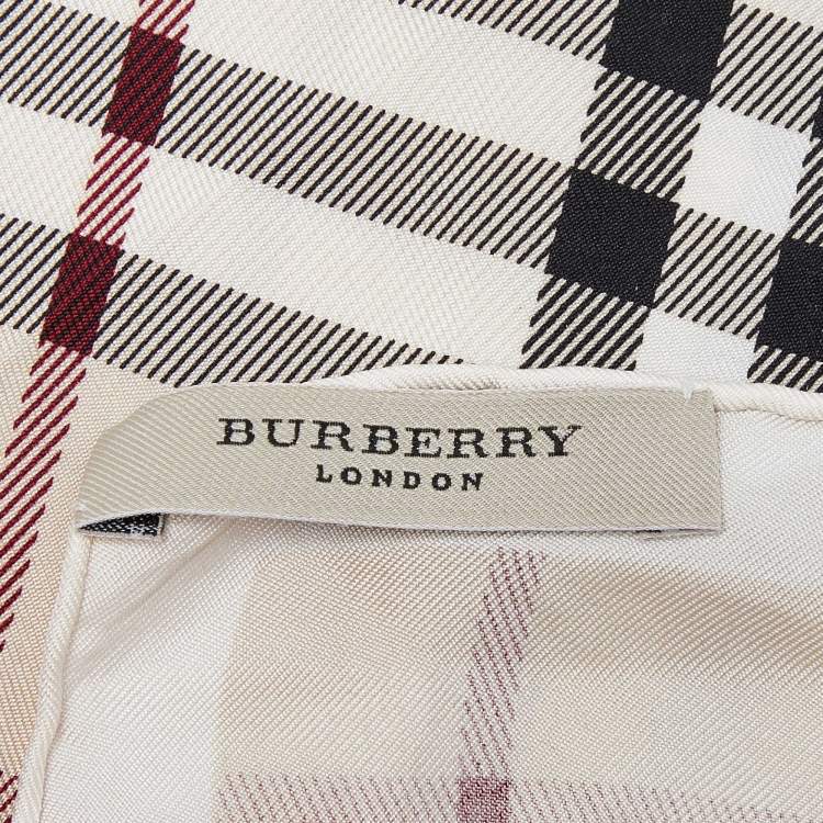 Pre Owned Burberry Beige Checked Silk Square Scarf