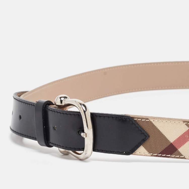Pre Owned Burberry Beige/Black House Check PVC and Leather Buckle Belt 100CM