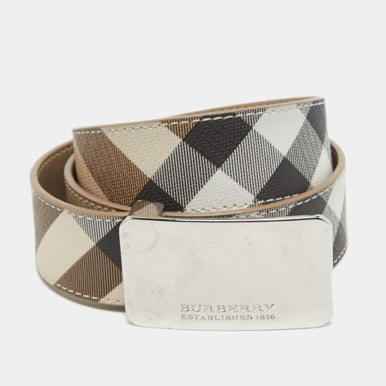 Pre Owned Burberry Beige Nova Check PVC and Leather Logo Plague Belt 100CM