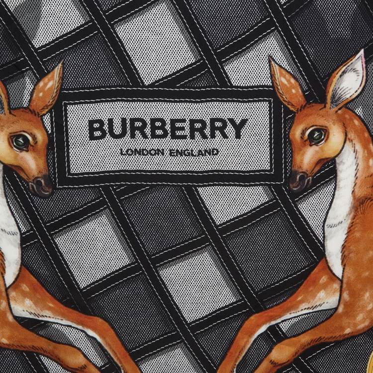 Pre Owned Burberry Black Deer Print Silk Square Scarf
