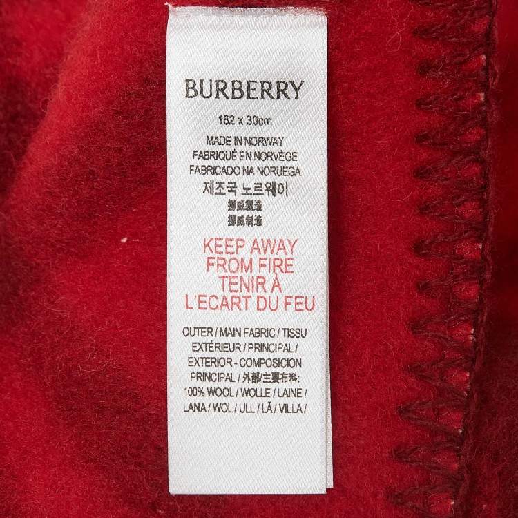 Pre Owned Burberry Red Tri Bar Check Wool Scarf 
