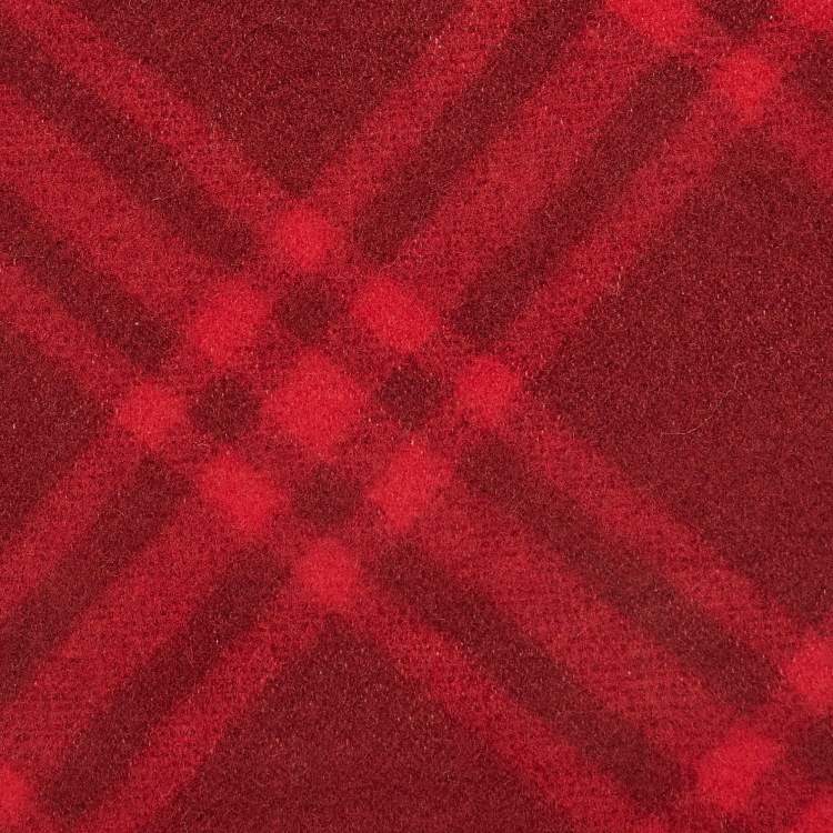 Pre Owned Burberry Red Tri Bar Check Wool Scarf 