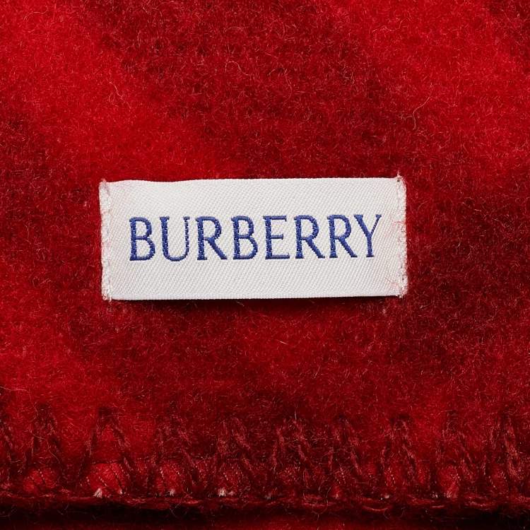 Pre Owned Burberry Red Tri Bar Check Wool Scarf 